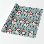 Warm and Cozy Snowman on a Winter Day Christmas Wrapping Paper<br><div class="desc">Christmas wrap with snowmen in warm red scarves and a pretty blue pine tree background.</div>