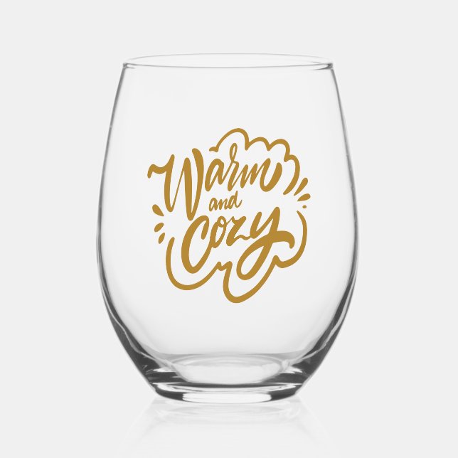 Warm and Cozy Stemless Wine Glass (Front)