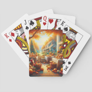 Warm and Cozy Thanksgiving Gathering Playing Cards