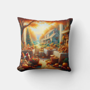 Warm and Cozy Thanksgiving Gathering Throw Pillow