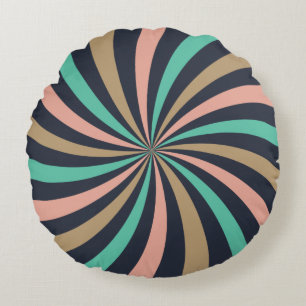 Warm and Earthy Pink Aqua Brown Lollipop Swirl Round Pillow