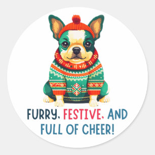 Warm and Fuzzy Christmas Dog Classic Round Sticker