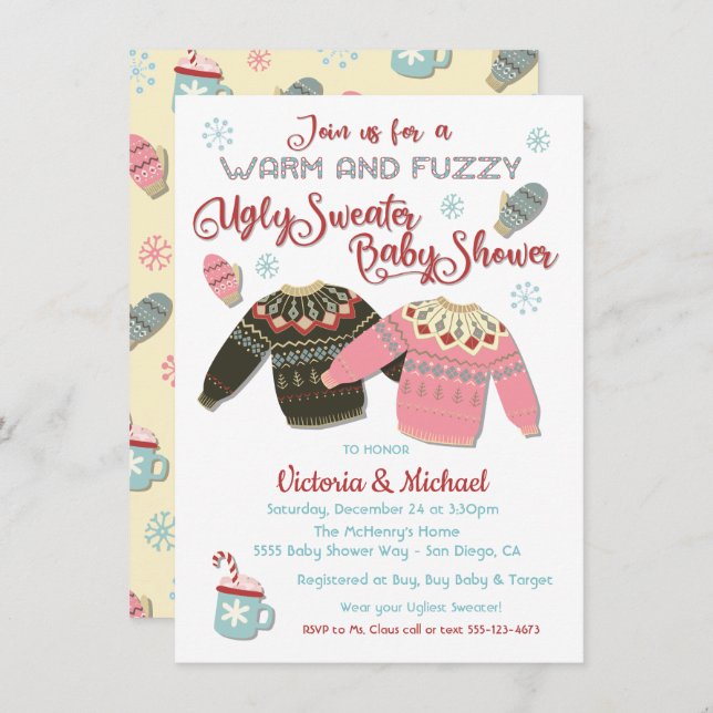 Warm and Fuzzy Ugly Sweater Baby Shower Invitation (Front/Back)