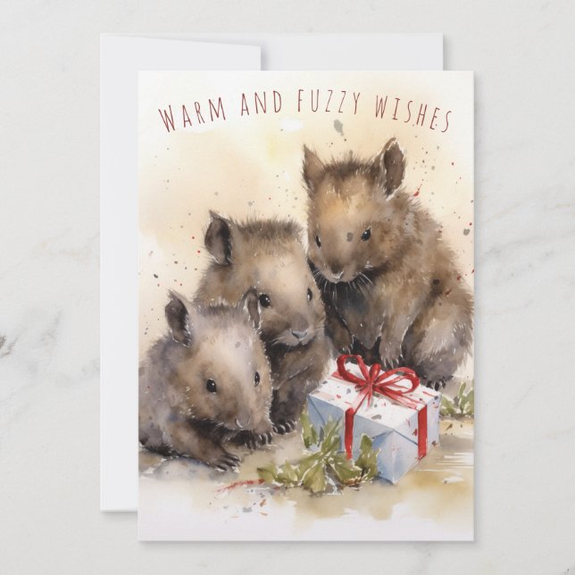 Warm and Fuzzy Wishes Wombat Christmas Card (Front)