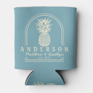 Warm Aqua Afternoon Pineapple Wedding Arch & Name Can Cooler