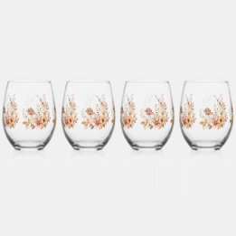 Warm Autumn Floral Stemless Wine Glass