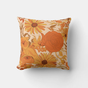 Warm Autumn Floral with Yellow and Orange Blossoms Throw Pillow
