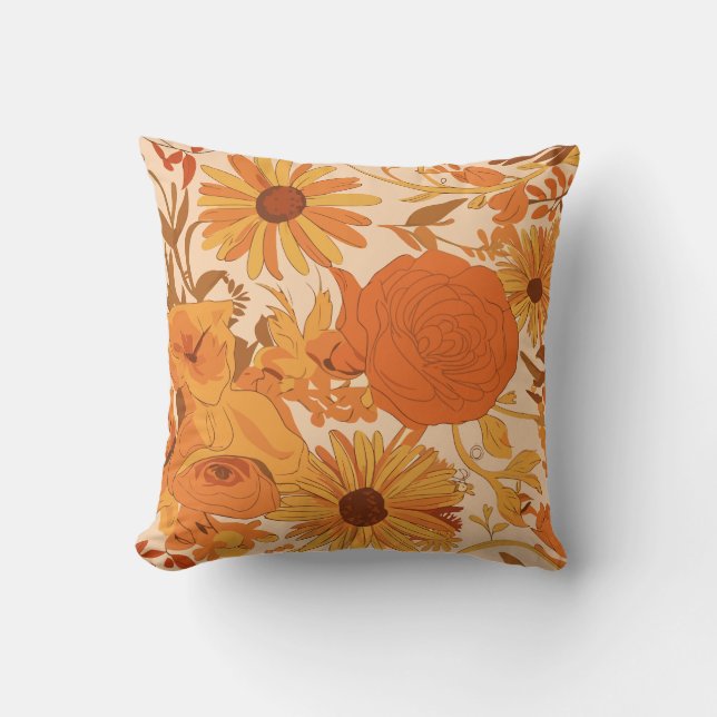 Warm Autumn Floral with Yellow and Orange Blossoms Throw Pillow (Front)