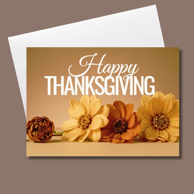 Warm Autumn Florals Happy Thanksgiving Holiday Card (Elegant florals meet heartfelt gratitude in this timeless Thanksgiving greeting.)