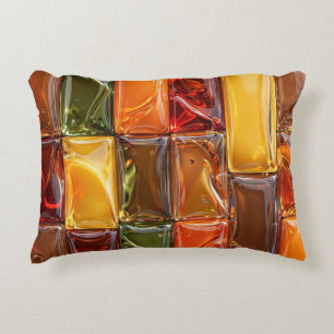 Warm Autumn Glass Tile Mosaic - Glossy Amber Accent Pillow