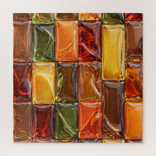 Warm Autumn Glass Tile Mosaic - Glossy Amber Jigsaw Puzzle