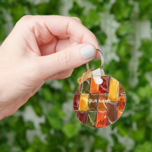 Warm Autumn Glass Tile Mosaic - Glossy Amber Keychain