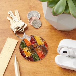 Warm Autumn Glass Tile Mosaic - Glossy Amber Keychain