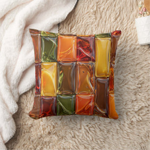 Warm Autumn Glass Tile Mosaic - Glossy Amber Throw Pillow