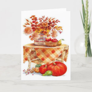 Warm Autumn Harvest Table Still Life Holiday Card