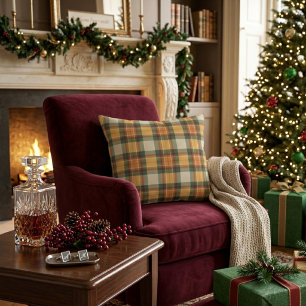 Warm Autumn Harvest Tartan Plaid Pattern Accent Pillow