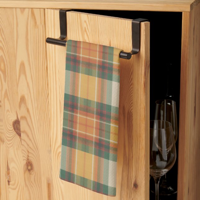 Warm Autumn Harvest Tartan Plaid Pattern Kitchen Towel (Thirds Fold)