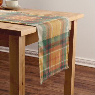 Warm Autumn Harvest Tartan Plaid Pattern Short Table Runner