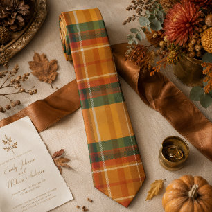 Warm Autumn Harvest Tartan Plaid Pattern Tie