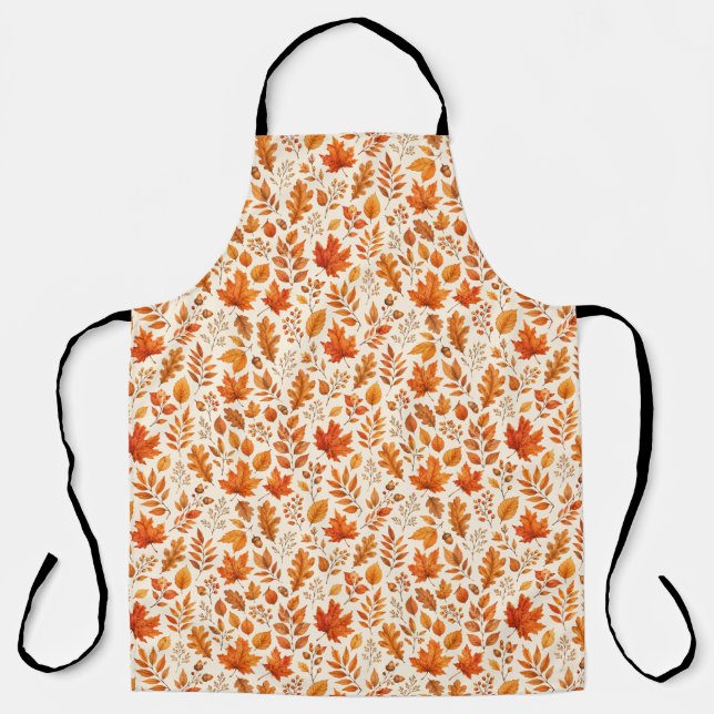 Warm Autumn Leaves Seamless Pattern Apron (Front)