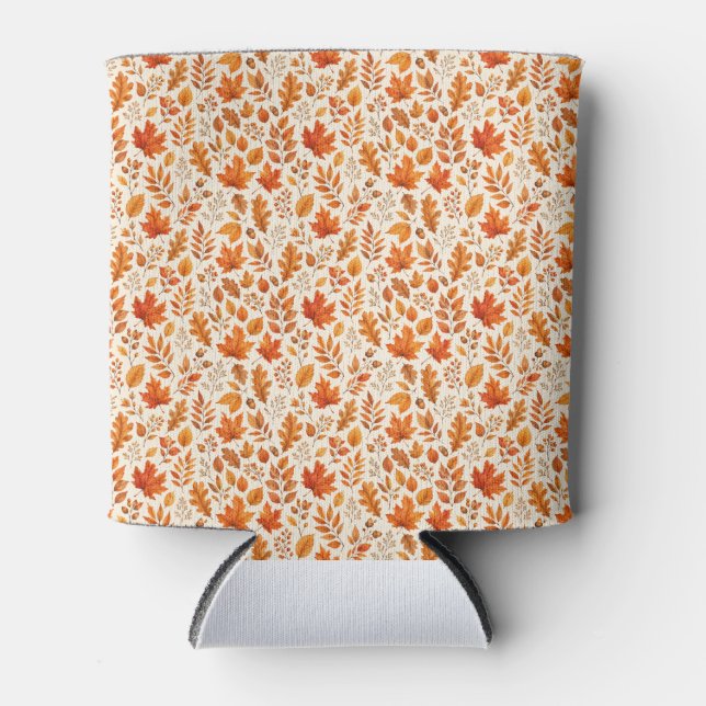 Warm Autumn Leaves Seamless Pattern Can Cooler (Front)