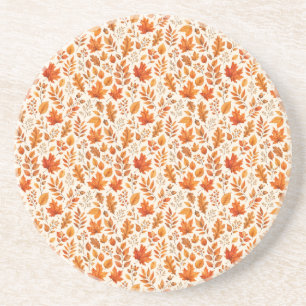Warm Autumn Leaves Seamless Pattern Coaster