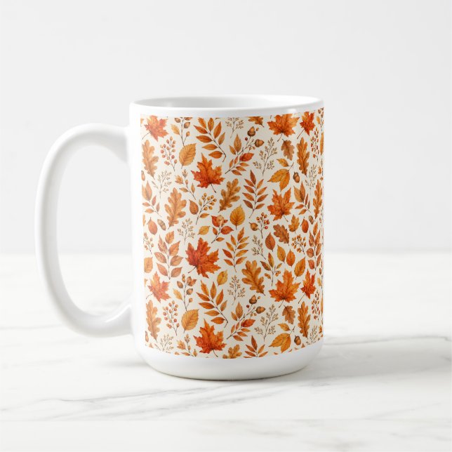 Warm Autumn Leaves Seamless Pattern Coffee Mug (Left)
