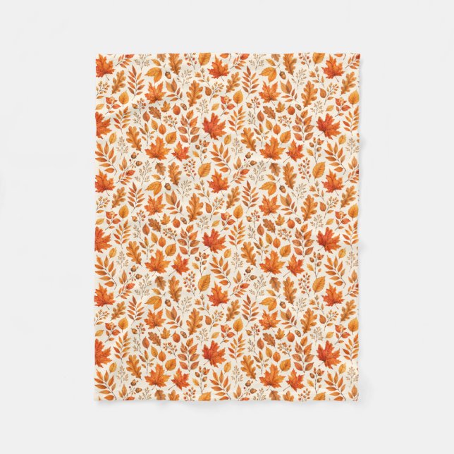 Warm Autumn Leaves Seamless Pattern Fleece Blanket (Front)