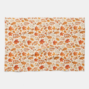 Warm Autumn Leaves Seamless Pattern Kitchen Towel