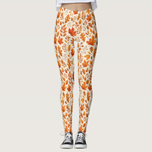 Warm Autumn Leaves Seamless Pattern Leggings