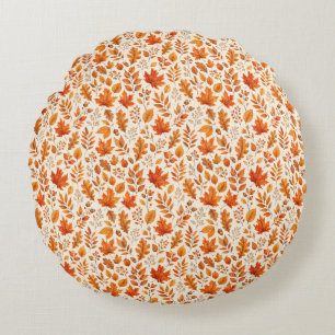 Warm Autumn Leaves Seamless Pattern Round Pillow