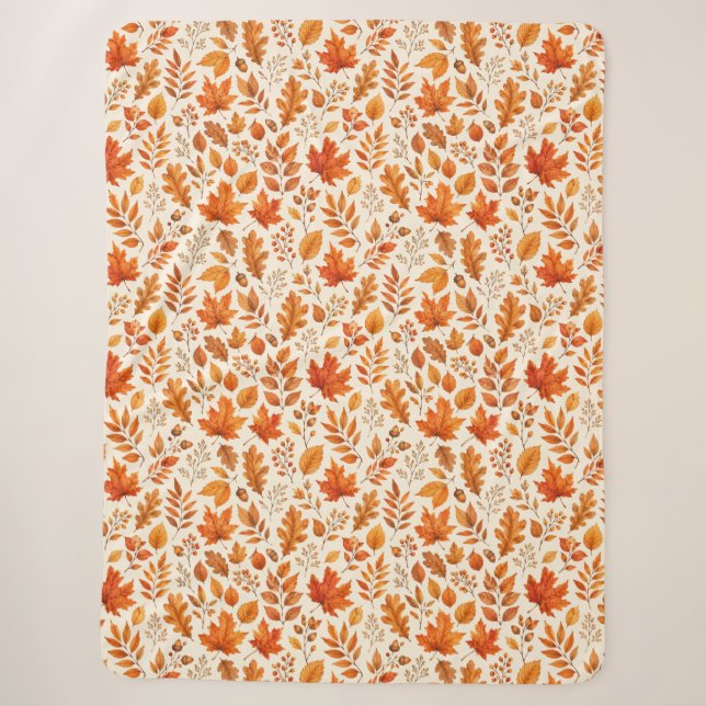 Warm Autumn Leaves Seamless Pattern Sherpa Blanket (Front)