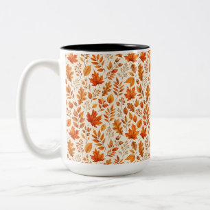 Warm Autumn Leaves Seamless Pattern Two-Tone Coffee Mug