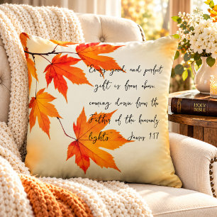Warm Autumn Maple Leaves & Scripture Faith Fall Throw Pillow