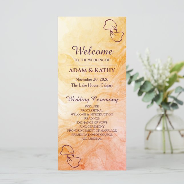 Warm Autumn Marble Wedding Program (Standing Front)