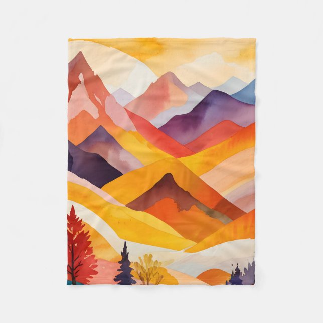 Warm Autumn Mountains Fleece Blanket (Front)