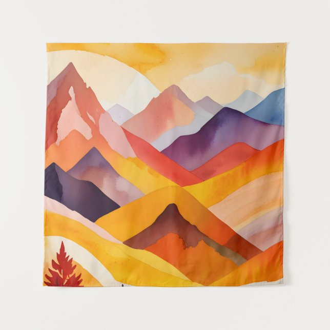 Warm Autumn Mountains Tapestry (Front)