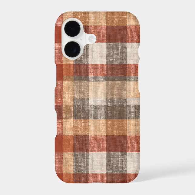 Warm Autumn Plaid Fabric Texture in Rust and Beige (Back)