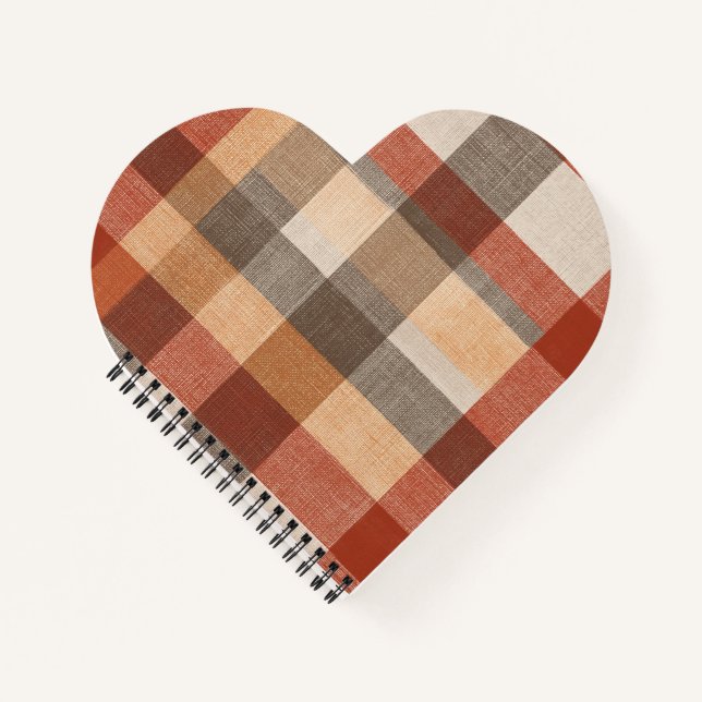 Warm Autumn Plaid Fabric Texture in Rust and Beige Notebook (Front)
