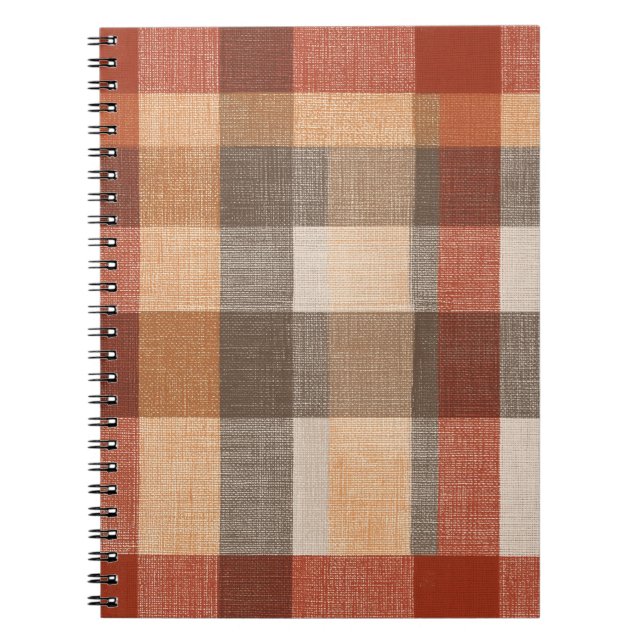 Warm Autumn Plaid Fabric Texture in Rust and Beige Notebook (Front)