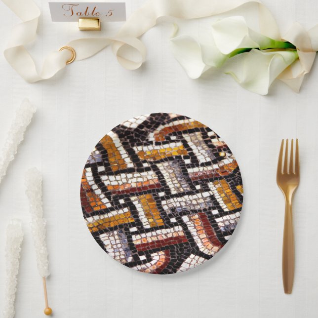 Warm Autumn Toned Roman Tile Mosaic Paper Plate (Wedding)