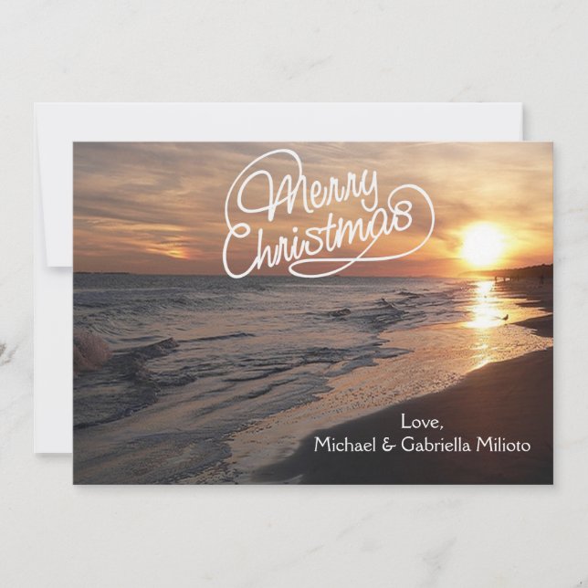 Warm Beach With Sunset Christmas Card (Front)