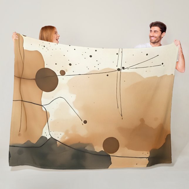 Warm Beige Abstract Aesthetic Fleece Blanket (In Situ)
