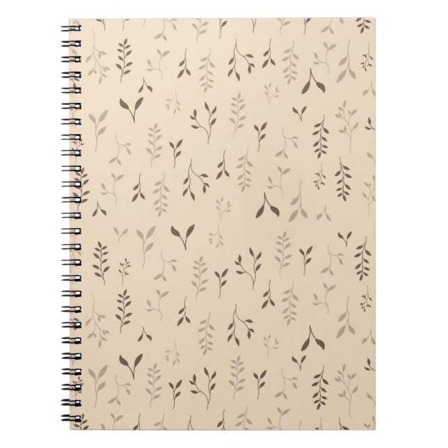 Warm Beige Brown Boho Leaf Pattern Notebook (Front)