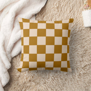 Warm Beige Chequerboard Pattern Throw Pillow