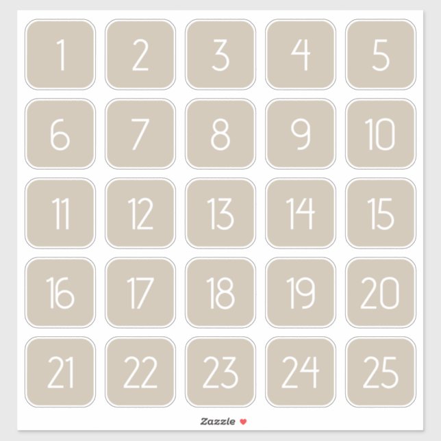 Warm Beige Customizable Square Number Stickers  (Sheet)