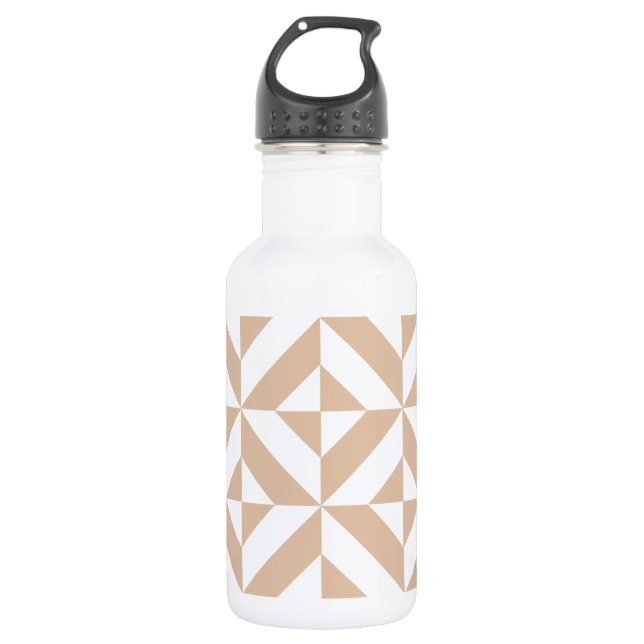 Warm Beige Geometric Deco Cube Pattern 532 Ml Water Bottle (Front)