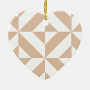 Warm Beige Geometric Deco Cube Pattern Ceramic Ornament