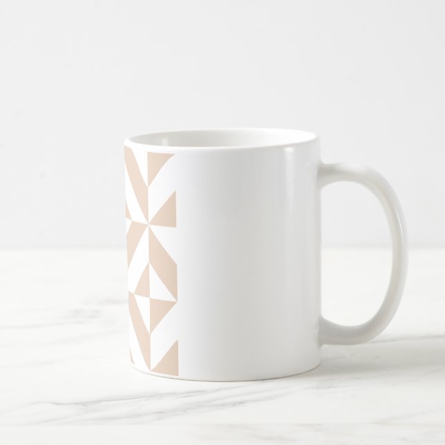 Warm Beige Geometric Deco Cube Pattern Coffee Mug (Right)