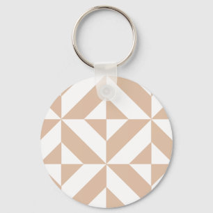 Warm Beige Geometric Deco Cube Pattern Keychain